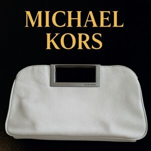 Michael Kors White Leather Clutch Shoulder Bag - Chain Strap, Cutout Handle